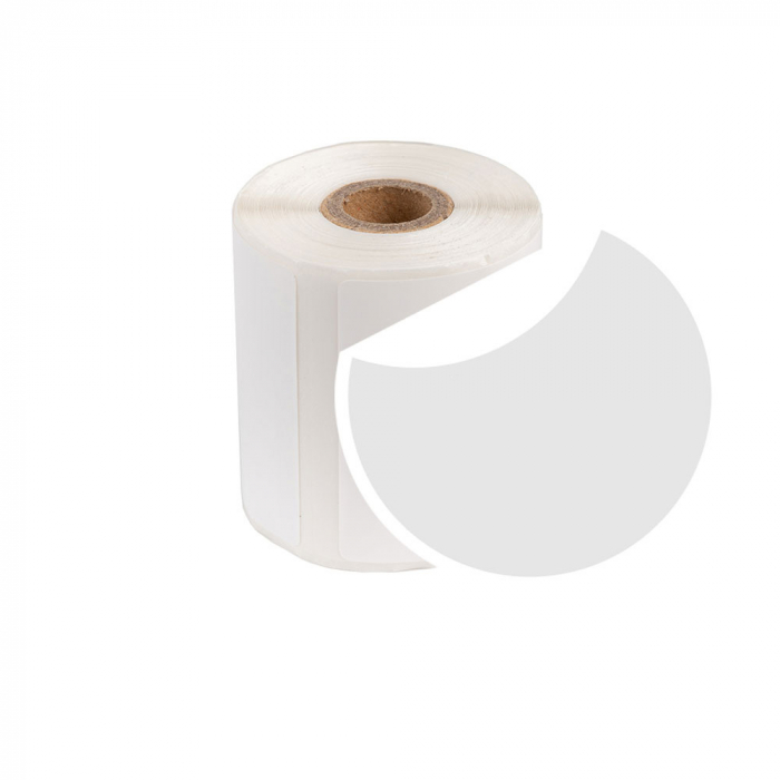 Etichete termice universale rotunde Ø50 mm, plastic alb, permanente, 1 rola, 140 etichete/rola, pentru imprimanta M110 si M200-big