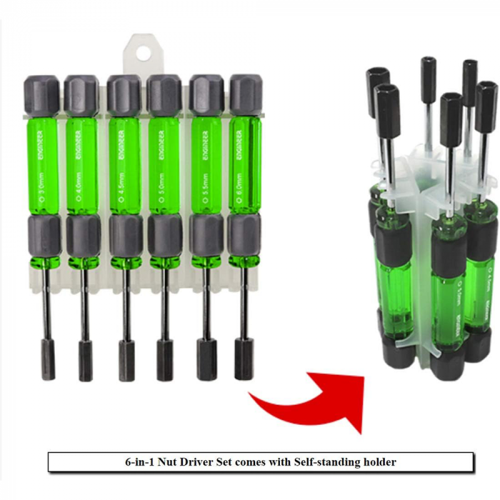 Set of 6 magnetized hexagonal Nut Driver screwdriver handle Engineer DK-14, plastic holder included, made in Japan [3]