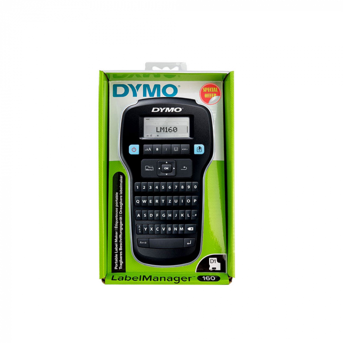 Set Aparat etichetat Dymo LabelManager 160 si 1 x Banda originala Dymo D1 12mm x 7m, negru/alb S0946320, S0720530-big