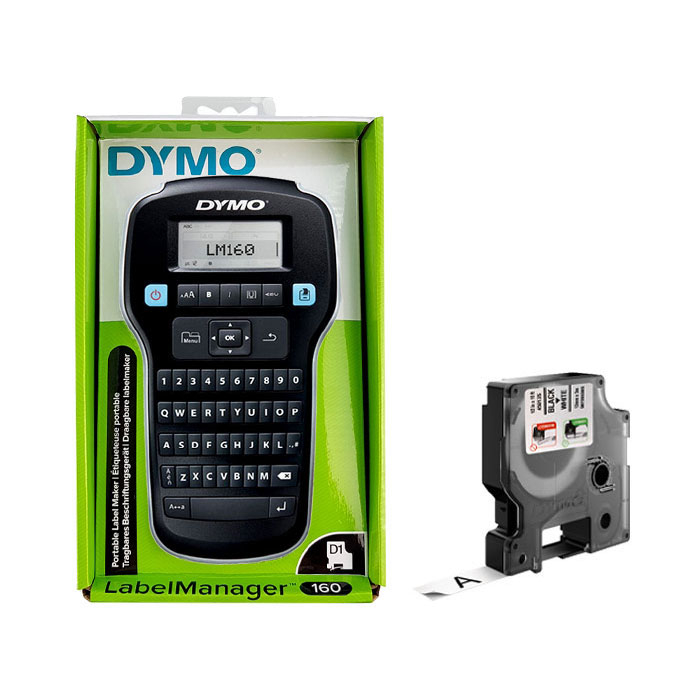 Set Dymo LabelManager 160 label maker and 1 x Dymo D1 Original tape 12mm x 7m, Black/White S0946320, S0720530-big