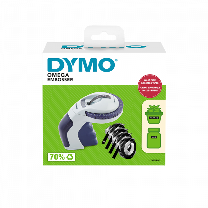 Set Dymo Omega labeling machine set and a total of 4 rolls 3D Plastic Embossing Labels, 520109 2174605BKC [17]