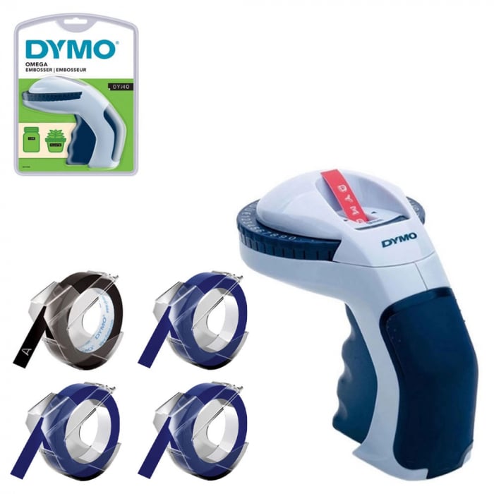 Set Dymo Omega labeling machine set and a total of 4 rolls 3D genuine Plastic Embossing Labels, DY12748-big
