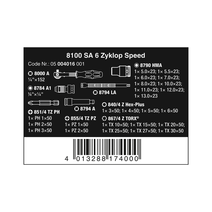 Set Clichet Wera 8100 SA 6 Zyklop Speed 1/4", 28 Piese [7]