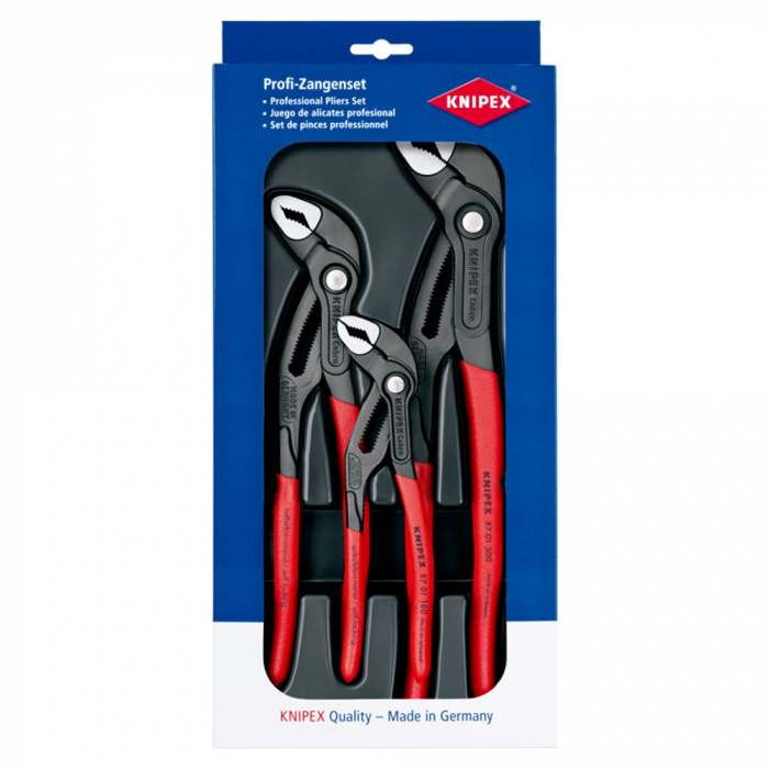 Knipex Cobra High-tech Set, 3 x Adjustable Pliers, for Plumbers, Self-Locking Device, Multi-Component Handles, 180-300mm, 002009V02 [6]