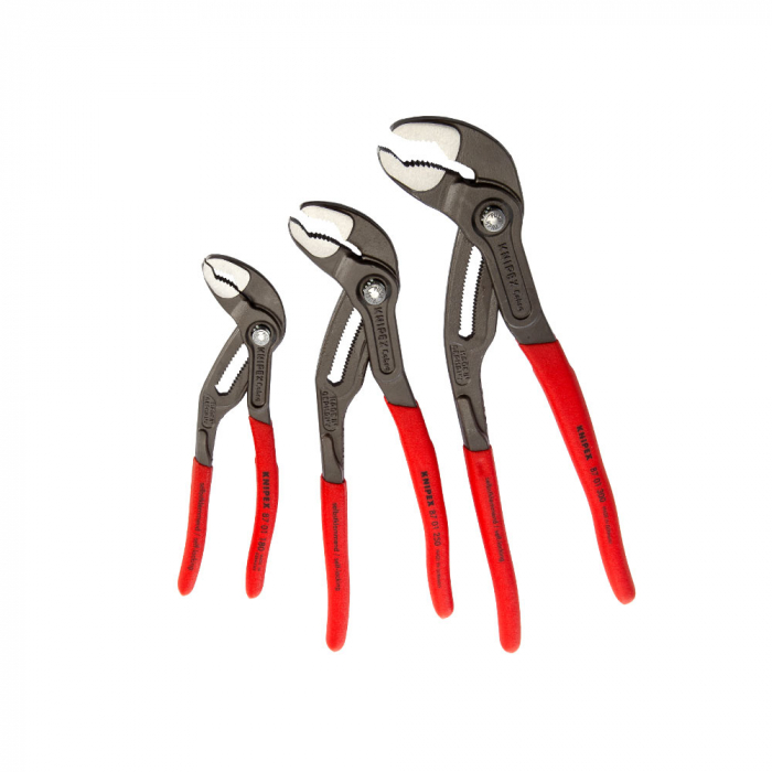 Knipex Cobra High-tech Set, 3 x Adjustable Pliers, for Plumbers, Self-Locking Device, Multi-Component Handles, 180-300mm, 002009V02 [5]