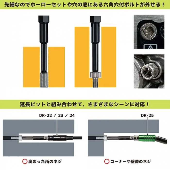 Set Maner Extractor suruburi uzate cu biti extractori pentru lucrul in spatii inguste sau adanci Engineer DZ-85 [3]