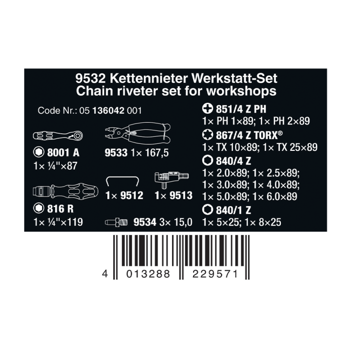 Set Nituit Lanț Bicicletă Wera 9532, 20 Piese, 05136042001 [9]
