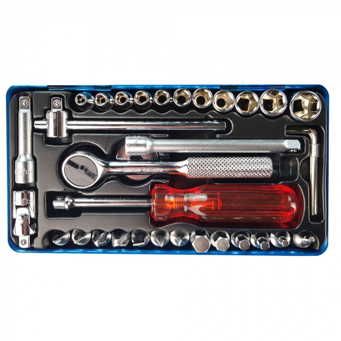 Socket wrench set Engineer TWS-04, metallic box, sockets 4 -13, bits, hexagonal wrenches, accessories, 34 pieces, made in Japan [2]
