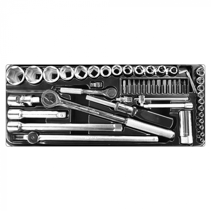 Trusa chei tubulare cu clicket Engineer TWS-05, metric, cutie metalica, chei tubulare 4–32, chei hexagonale, biti si accesorii, 52 piese, fabricata in Japonia [2]