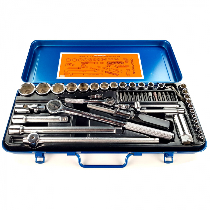 Socket wrench set Engineer TWS-05, metric, metallic box, sockets 4 – 32, hexagonal wrenches, bits and accessories, 52 pieces, made in Japan-big