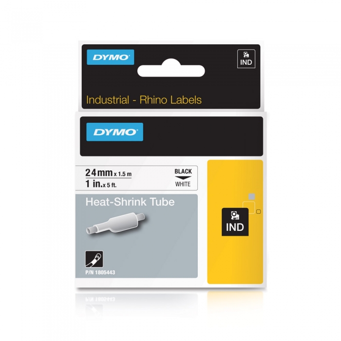 Etichete tub termocontractibil, DYMO ID1, 24mm x 1.5m, negru/alb, 1805443-big
