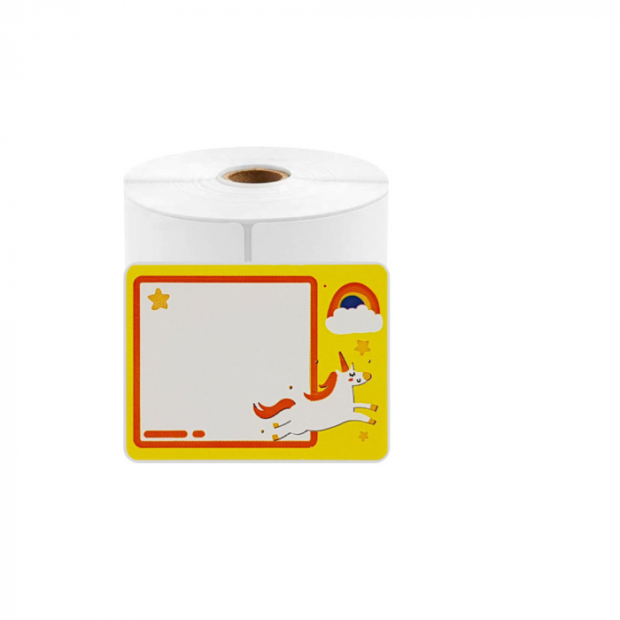 School thermal labels 40 x 30mm UNICORN, white polyester, printed with UNICORN pattern, permanent adesive, 1 roll, 230 labels/roll, for AIMO M110 and M200 printers-big