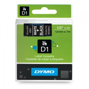Banda etichete universala 12mm x 7m, Dymo LabelManager D1, alb/negru S07206107
