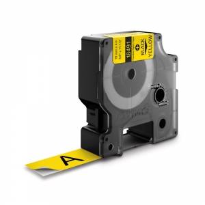DYMO industrial ID1 flexible nylon labels, 19mm x 3.5m, black on yellow, 184910