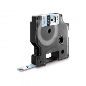 Etichete Poliester suprafete plane - Etichete industriale poliester 9mm x 5.5m negru/transparent DYMO ID1 18508DMO