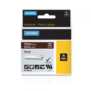 Etichete industriale autocolante, DYMO ID1 vinil, 19mm x 5.5m, alb/maro, 18054183