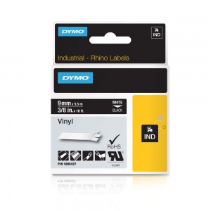 DYMO industrial ID1, All purpose vinyl labels, 9mm x 5.5m, white on black, 18054375
