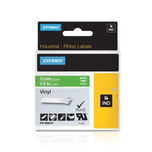 Etichete industriale autocolante, DYMO ID1 vinil, 12mm x 5.5m, alb/verde, 18054145