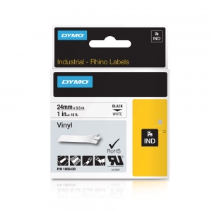 Etichete industriale autocolante, DYMO ID1 vinil, 24mm x 5.5m, negru/alb, 18054308