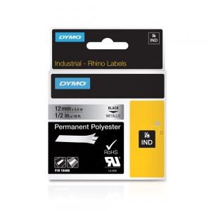 Etichete industriale poliester 12mm x 5.5m negru/argintiu metalizat DYMO ID1 18486 [6]