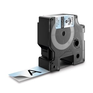 Etichete industriale autocolante, DYMO ID1, poliester permanent, 24mm x 5.5m, negru/transparent, 18054330
