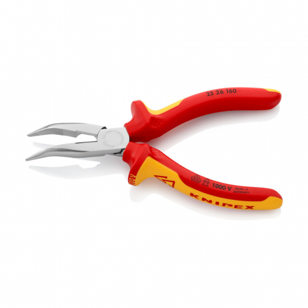 Cleste cu varf semirotund, VDE 1000 V, curbat la 40⁰, pentru spatii inguste, maner multicomponent, 160 mm, KNIPEX 25 26 160 [2]