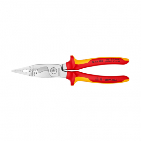 Scule si unelte VDE - Cleste multifunctional, VDE 1000 V, dezizolare, crimpare ferule, maner multicomponent, pentru electricieni, 200mm,  KNIPEX 13 86 200