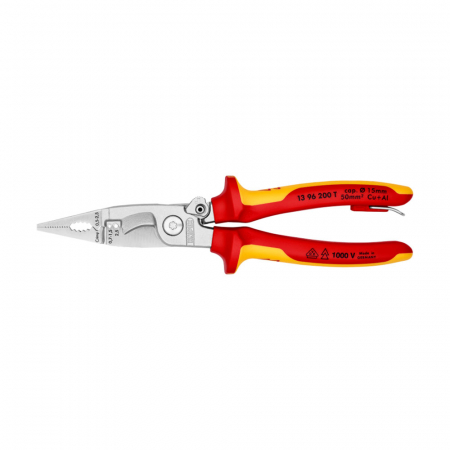 Scule si unelte VDE - Cleste multifunctional, VDE 1000 V, dezizolare, crimpare ferule, mecanism inteligent de blocare, Maner Multicomponent, pentru electricieni, 200mm,  KNIPEX 13 96 200 T