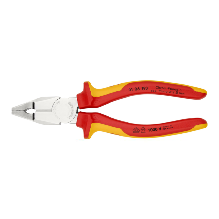 Patent VDE - Cleste patent combinat VDE 1000 V, parghie mare, maner multicomponent, 190mm,  KNIPEX 01 06 190
