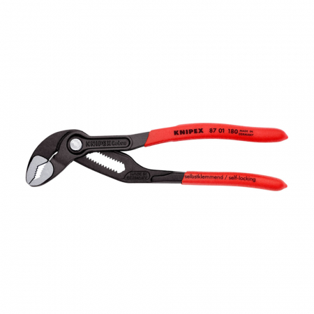Scule - Cleste reglabil KNIPEX Cobra, 180 mm pentru instalatori, cleste papagal, dispozitiv autoblocare, mansoane manere rosii, cleste aligator, 87 01 180