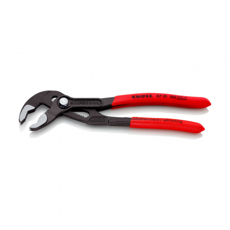 Cleste reglabil KNIPEX Cobra, 180 mm pentru instalatori, cleste papagal, dispozitiv autoblocare, mansoane manere rosii, cleste aligator, 87 01 180 [8]