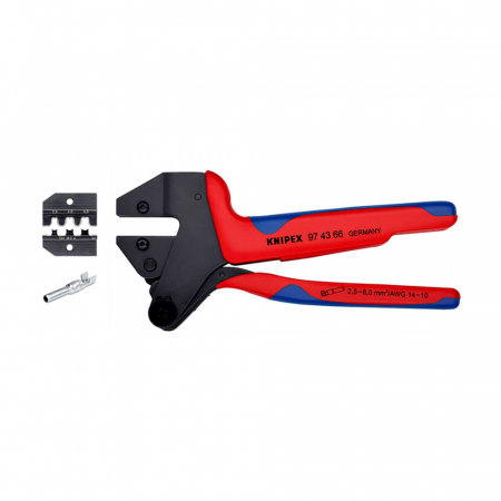 Cleste sertizare pentru conectori MC4 Multi-Connect, pentru instalatii solare, pana la 6 mm², adaosuri de sertizare interschimbabile, manere multicomponent, 200 mm, KNIPEX 97 43 66 [1]