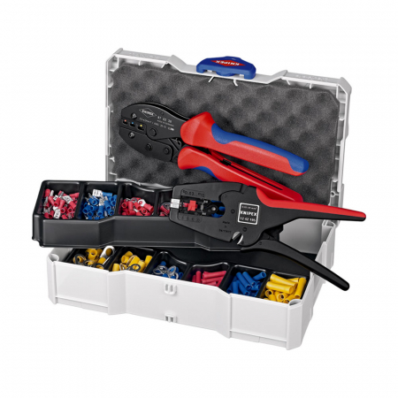 Crimping Pliers - KNIPEX set for cable connectors, Multistrip 10 12 42 195/PreciForce® 97 52 36, stable plastic box with T-Loc closure, 97 90 22