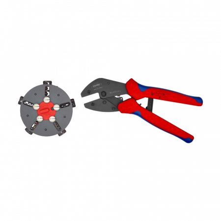 Crimping Pliers - KNIPEX MultiCrimp, Lever Action Crimping Pliers with changer magazine, multicomponent handles, 250 mm, 97 33 02