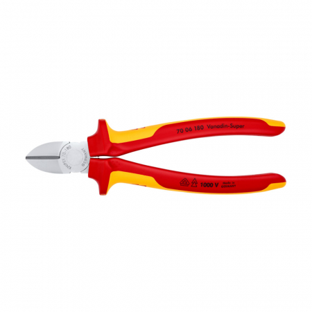 KNIPEX Hand Tools - Diagonal Cutter, VDE 1000 V, chrome plated, multi-component handle, 180mm, KNIPEX 70 06 180
