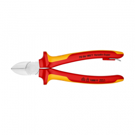 Scule de mana electricieni - Cleste Sfic, taietor lateral, VDE 1000 V, cromat, maner multicomponent, 180mm, KNIPEX 70 06 180 T