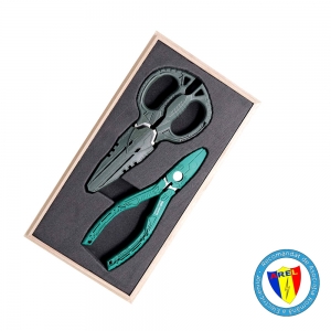 Combination scissors GT ENGINEER PH-55, Screw removal pliers RX ENGINEER PZ-58, mask for PZ-58, box made of paulownia wood PGT031