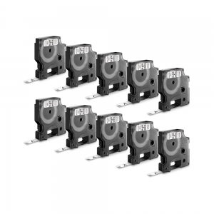 Set 10 x etichete CD/DVD originale Dymo LabelManager D1 6mm x 7m, negru/alb S07207800