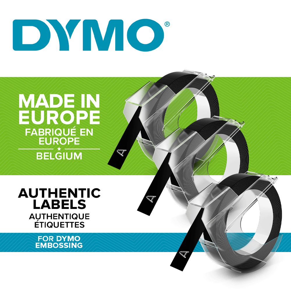 Set 3 x Etichete plastic embosabile DYMO Omega, 9mmx3m, negru, 3buc/set, S08477301