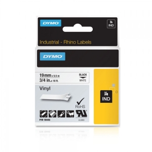 Etichete industriale autocolante, DYMO ID1 vinil, 19mm x 5.5m, negru/alb, 18445 S07186205