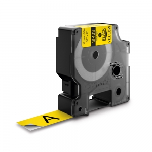 Etichete industriale autocolante, DYMO ID1 vinil, 19mm x 5.5m, negru/galben, 18433 S07184700