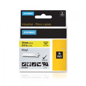 Etichete industriale autocolante, DYMO ID1 vinil, 19mm x 5.5m, negru/galben, 18433 S07184705