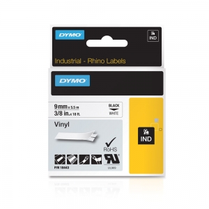 DYMO industrial ID1, All purpose vinyl labels, 9mm x 5.5m, black on white, 18443 S07185806