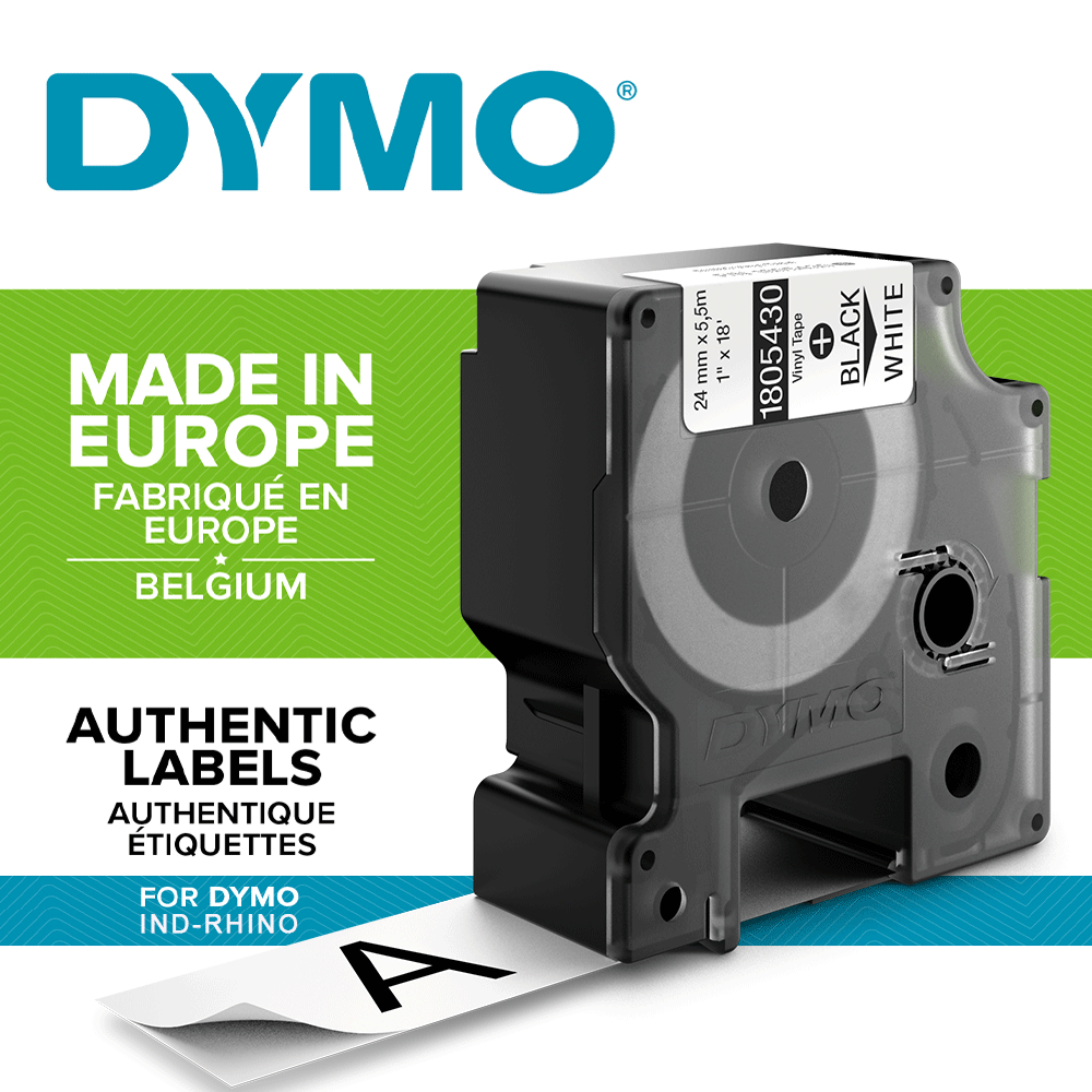 Etichete industriale autocolante, DYMO ID1 vinil, 24mm x 5.5m, negru/alb, 18054301