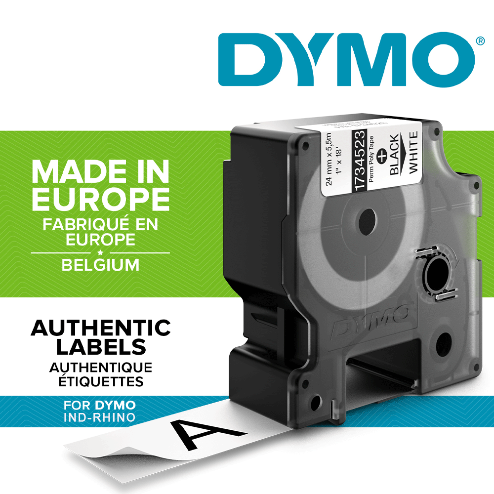 Etichete industriale autocolante, DYMO ID1, poliester permanent, 24mm x 5.5m, negru/alb, 1734523 S07738301