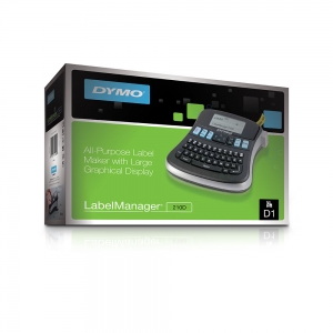 Dymo LabelManager 210D label maker, AZERTY and 1 professional label box, 12 mmx5.5m, black/white, S0784460, 1695911