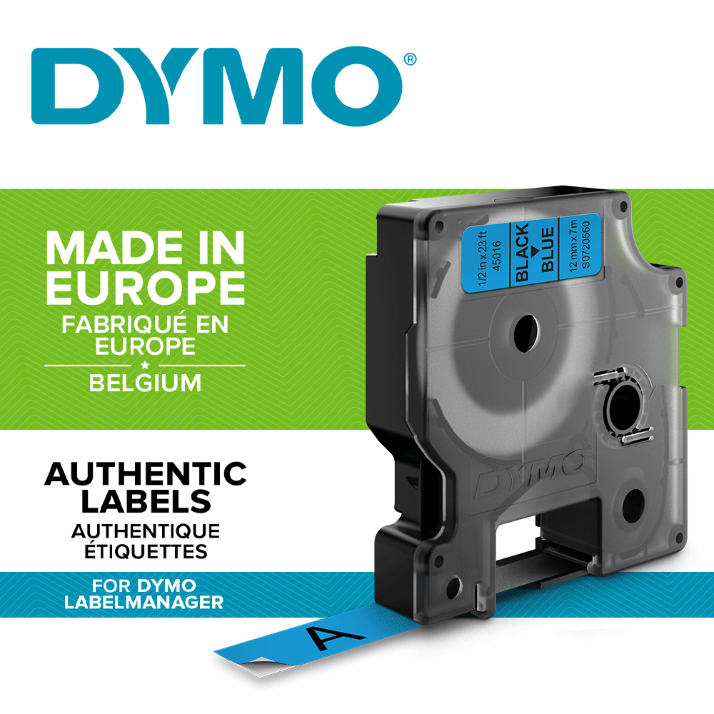 Etichete autocolante, DYMO LabelManager D1, 12mm x 7m, negru/albastru, 45016, S07205601