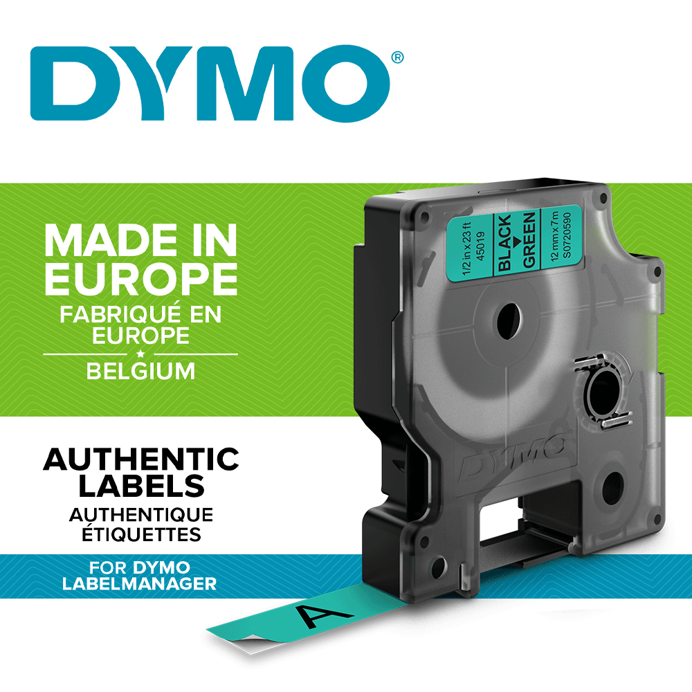 Etichete autocolante, DYMO LabelManager D1, 12mm x 7m, negru/verde, 45019, S07205901