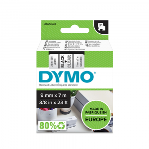 Banda aparat etichetat Dymo LabelManager D1 9mm x 7m, negru/transparent S07206705