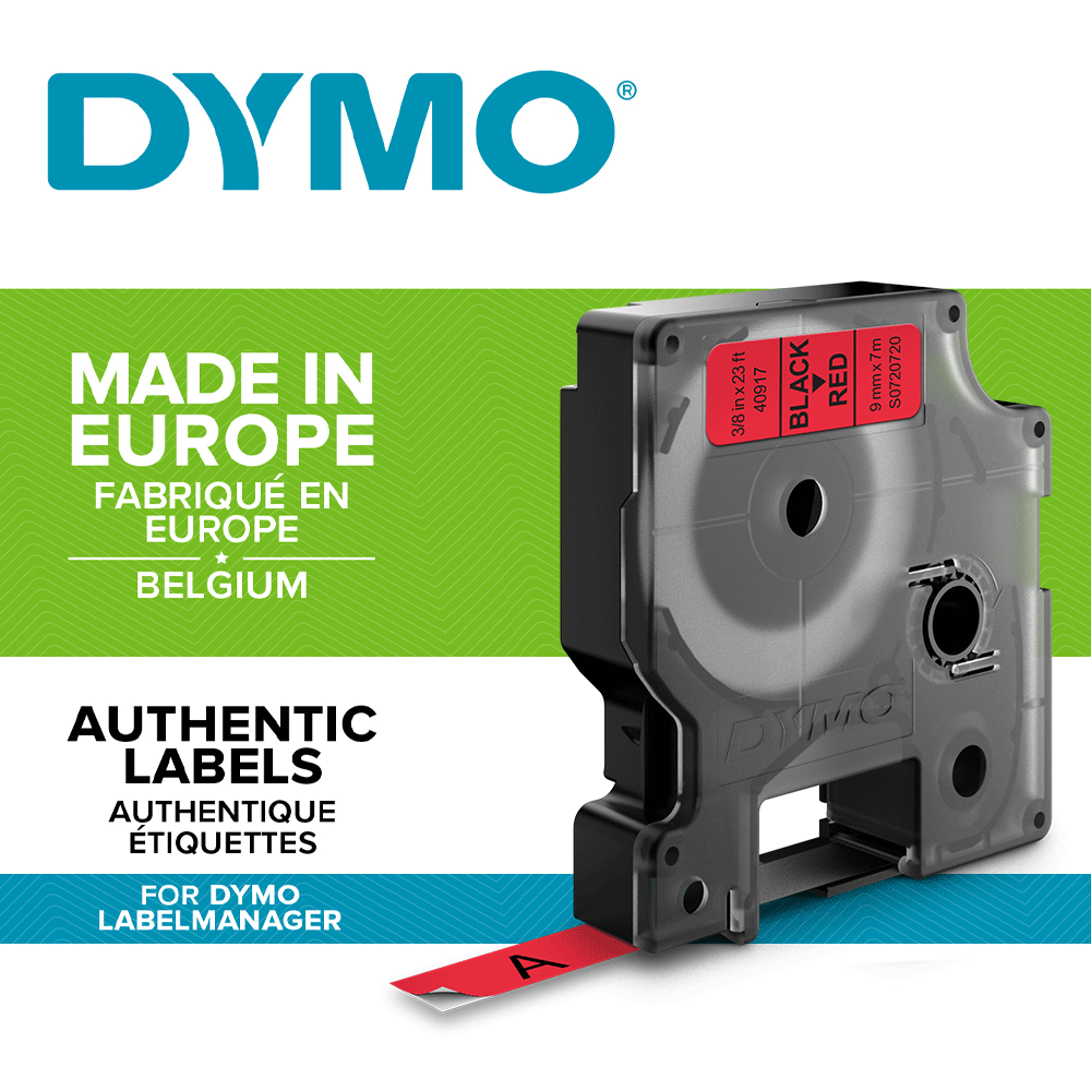 Etichete autocolante, DYMO LabelManager D1, 9mm x 7m, negru/rosu, 40917, S07207201